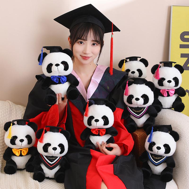 25cm Kawaii Doctor Panda Plush Toys Kawaii Panda Bears with Doctorial Hat Plushie Doll Stuffed Animal Toy Kids Graduation Gift