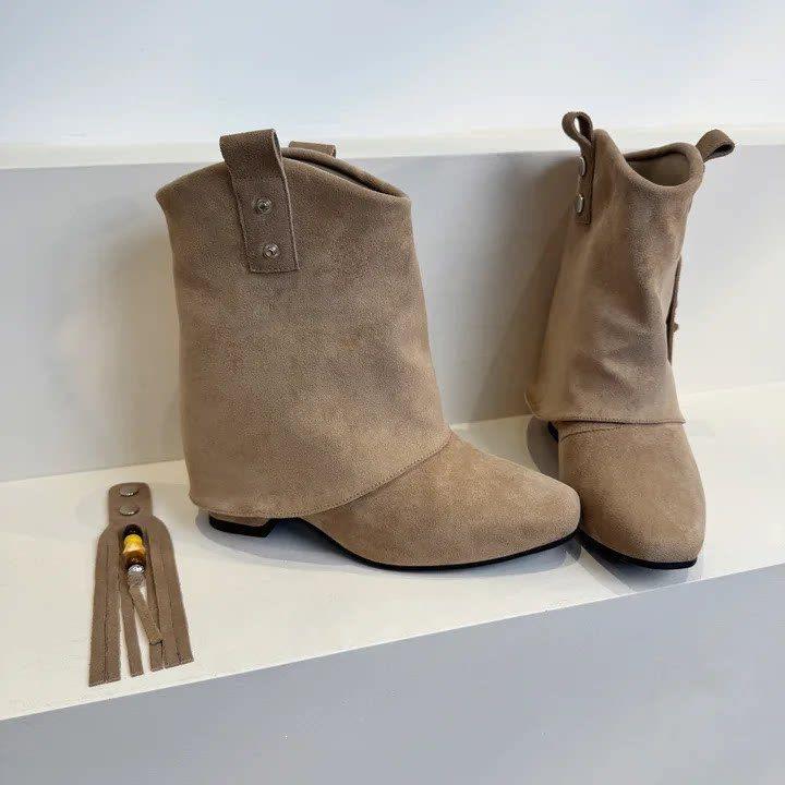 Western pointed fashion boots retro versatile inner height increase tassel pile new autumn and winter cowboy boots