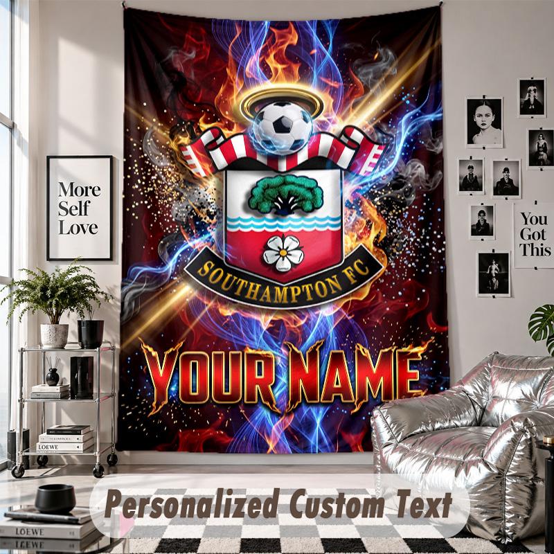 Wall Hanging Tapestry With Custom Name & Text, Southampton FC Decorative Tapestry For Bedroom