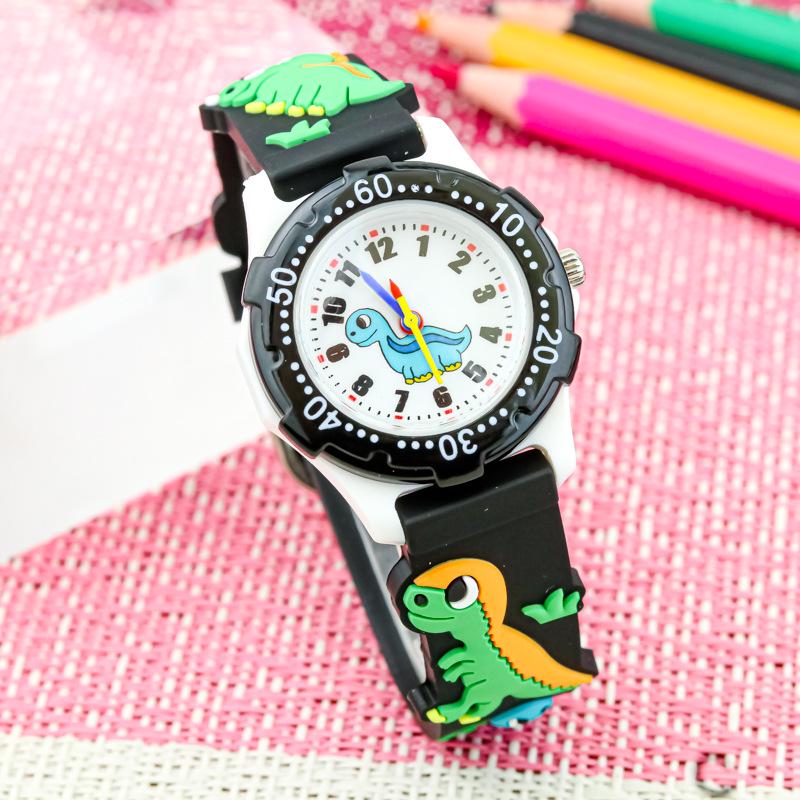 3D Cartoon Dinosaur Kids' Waterproof Quartz Watch - Boys & Girls Trendy Electronic Wristwatch