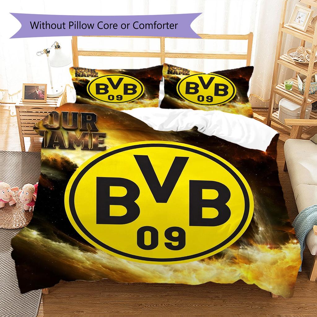 Borussia Custom Name Pattern Bedding,Quilt Set Quilt Cover Pillowcase Home Birthday Gift(1 * Duvet Cover + 2 * Pillowcase, Without Core)