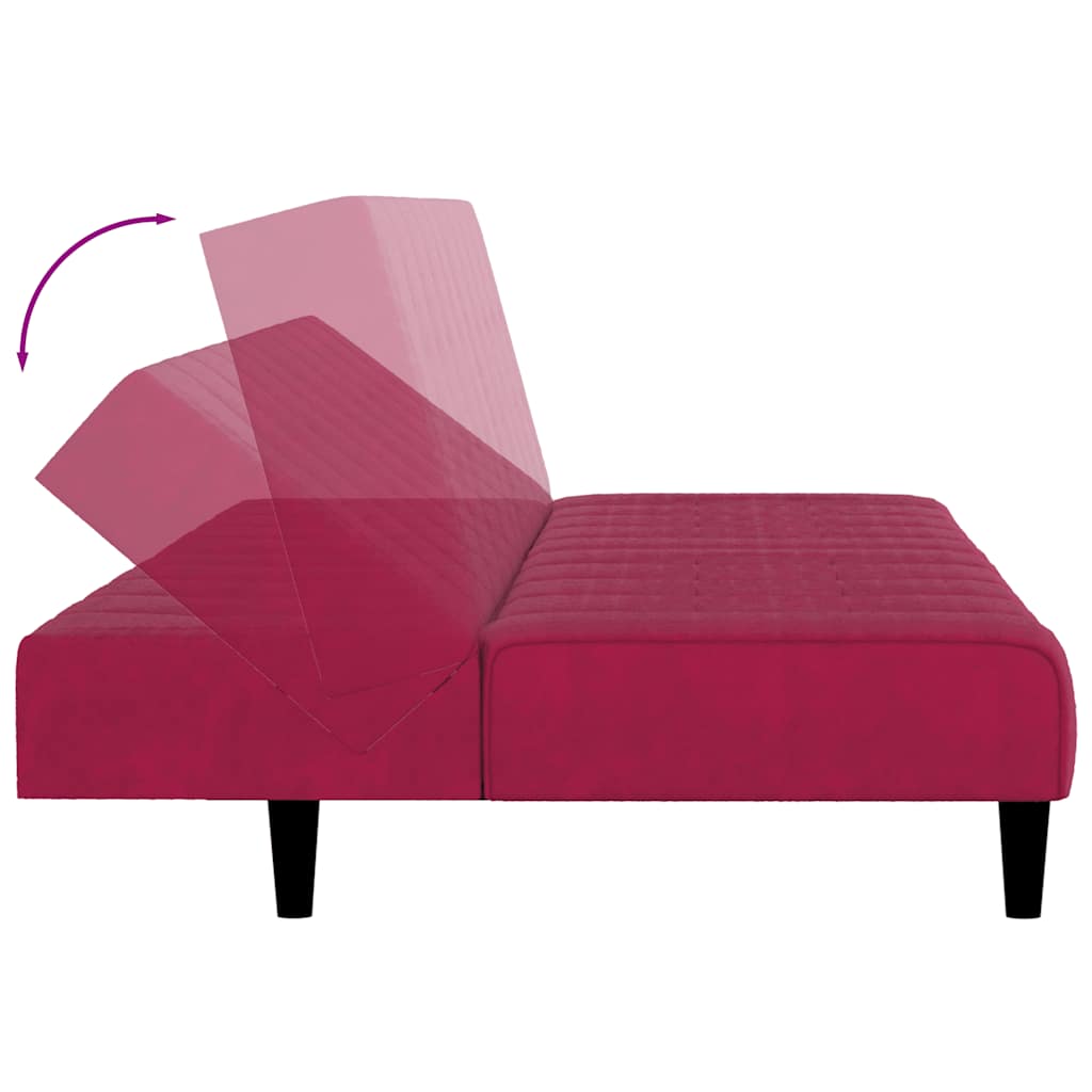2 Seater Sleeper Sofa in Burgundy Velvet