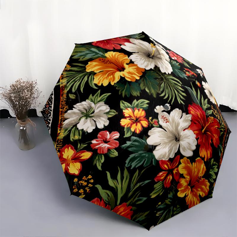1 PC Automatic Folding Umbrella - Vintage flowers Pattern, Portable & Foldable Design with 8 Ribs, Christmas Birthday Gifts