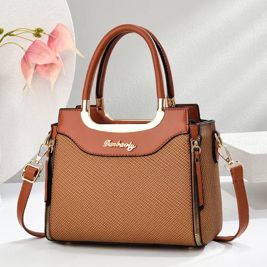 New Canvas Splicing Fashion Handbag High Appearance Level Large Capacity All-in-one Shoulder Bag Canvas Texture Female Bag