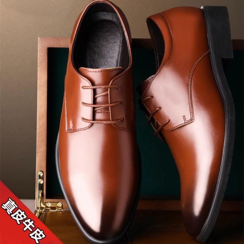 First Layer Cowhide Leather Shoes Men's Business British Wedding Shoes Soft Leather Breathable Dress Casual Shoes Men