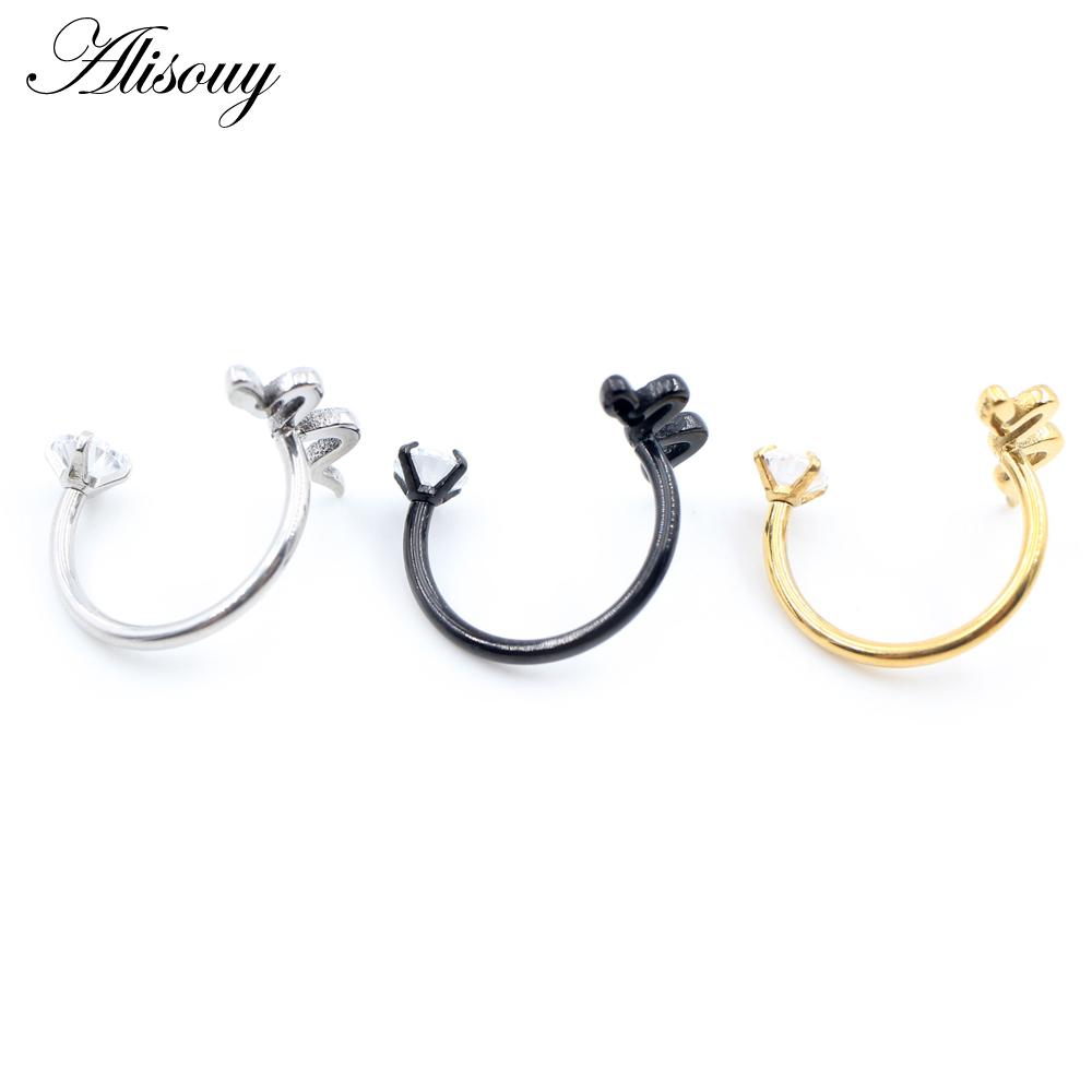 Alisouy 1PC Wąż Cyrkonia CZ Stal nierdzewna Zakrzywione Podkowa Wargi Labret Pierścienie Snug Daith Helix Kolczyki Piercing Body Jewelry