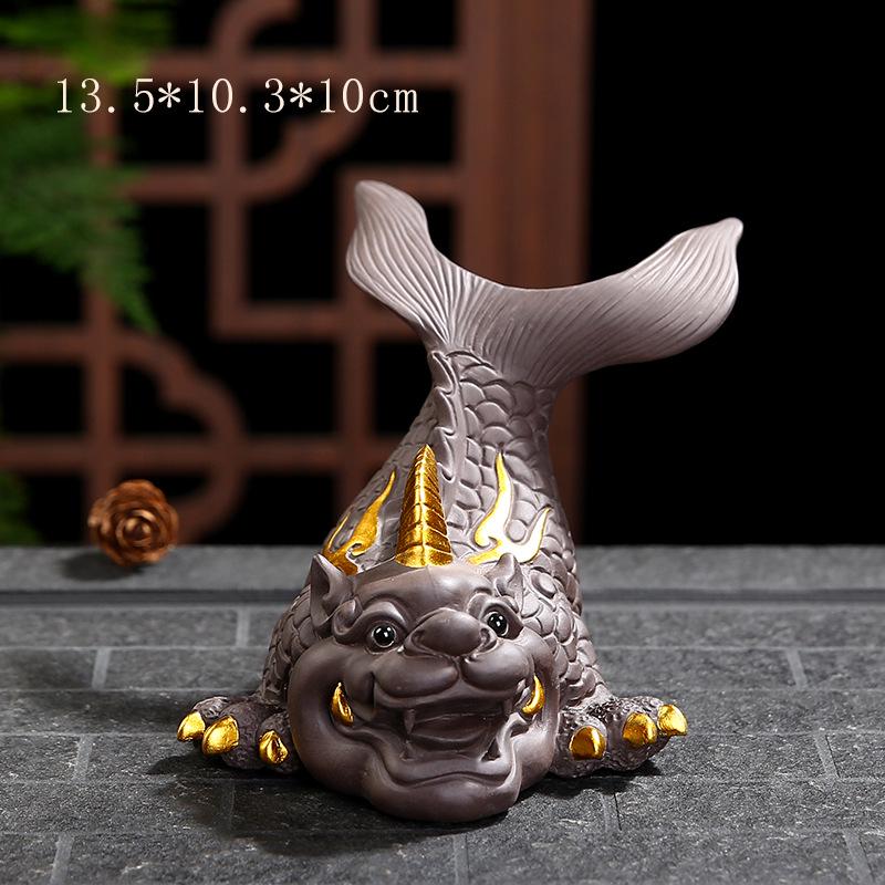 Zisha Tea Pet Ornament - Wealth Fish Dragon Tea Tray Accessory with Customizable Logo, Gongfu Tea Set Pixiu