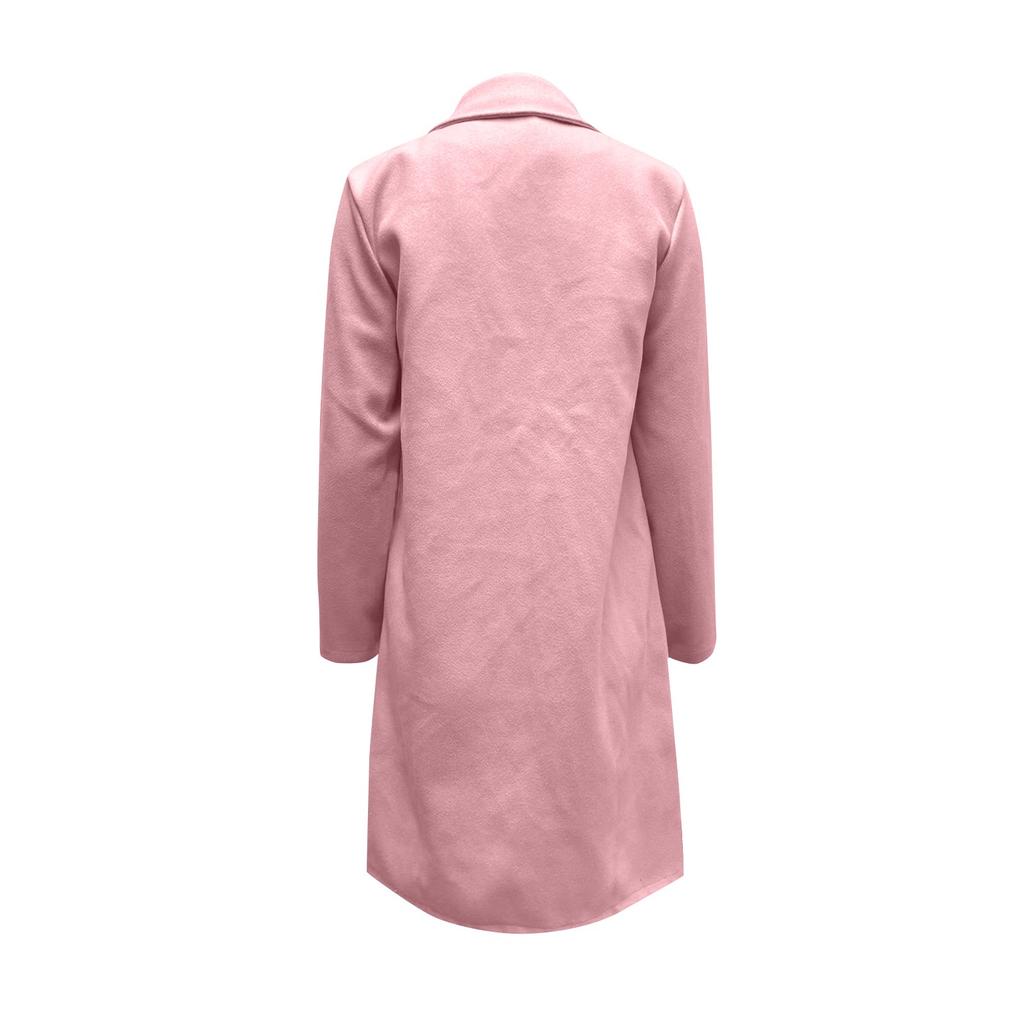 Women's Solid Color Lapel Mid-length Button-wool Coat