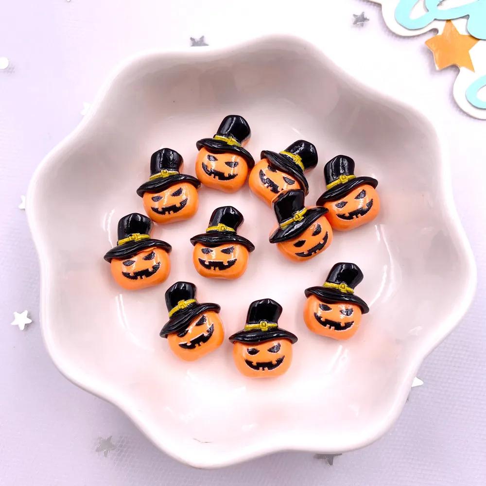 30pcs Resin Mini Colorful Painted Bat Pumpkin Skull Ghost Cat Figurines Flat Back Scrapbook DIY Halloween Decor  Nail Art M439 F