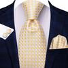 Hi-Tie Floreale Champagne Avorio Cravatta Elegante da Uomo Fazzoletto Gemelli per Smoking Moda Classica Seta Lusso Cravatta per Uomo