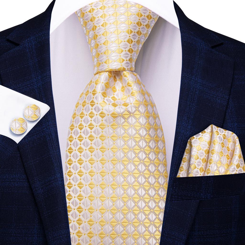 Hi-Tie Floreale Champagne Avorio Cravatta Elegante da Uomo Fazzoletto Gemelli per Smoking Moda Classica Seta Lusso Cravatta per Uomo