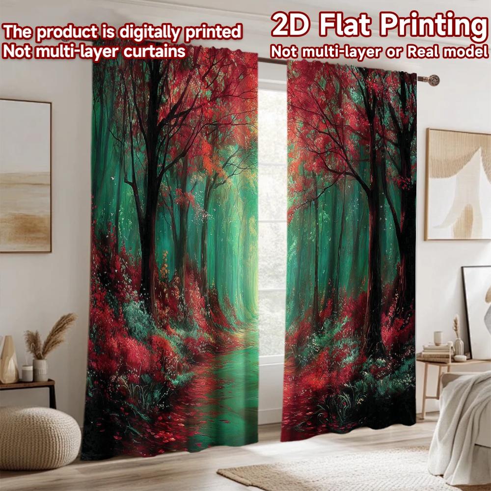 2D Flat Printing 2pcs Curtain Enchanted Forest Path Sunlight Digital Printed Polyester Drapes Festive Wall Decor Use for Photo
