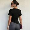 Damen Slim Fit Raffung Kurzarm T-Shirt Top Asymmetrischer Saum Dehnbar Lässige Bluse für den täglichen Gebrauch