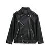Womens Faux Leather Jacket Lapel Loose Fit Casual Style Black Outerwear