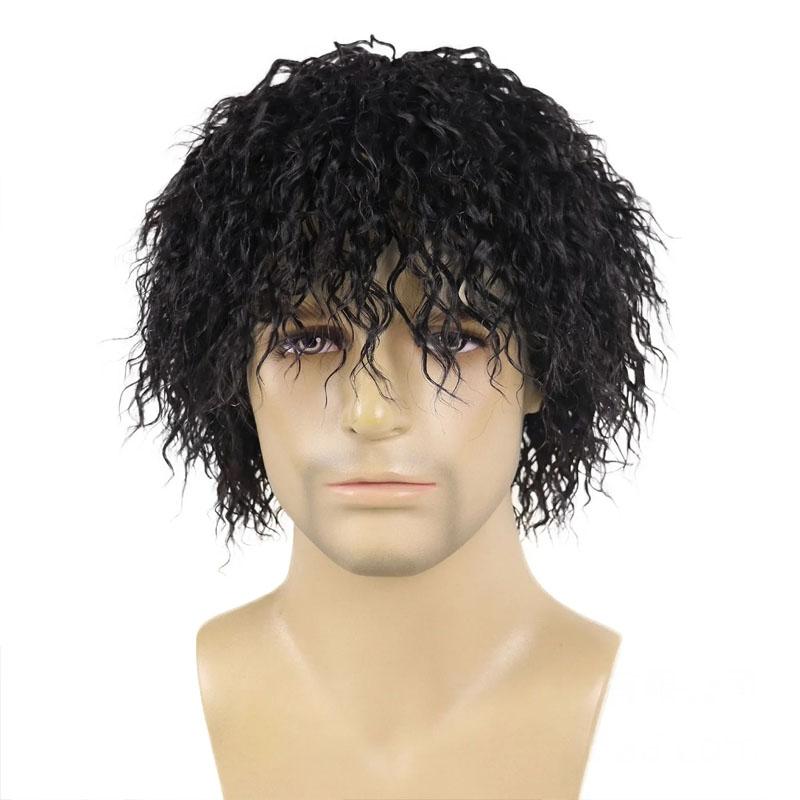 Synthetic Realistic Big Curly Wigs for Men Black Fluffy Elastic Curls Hair Short Afro Wig Daily Breathable Man Wig Daily Cosplay