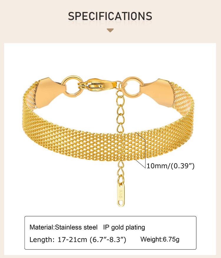 Vintage Mesh Link Bracelet for Women ,Thick Chain Stainless Steel Fashion Wristhand