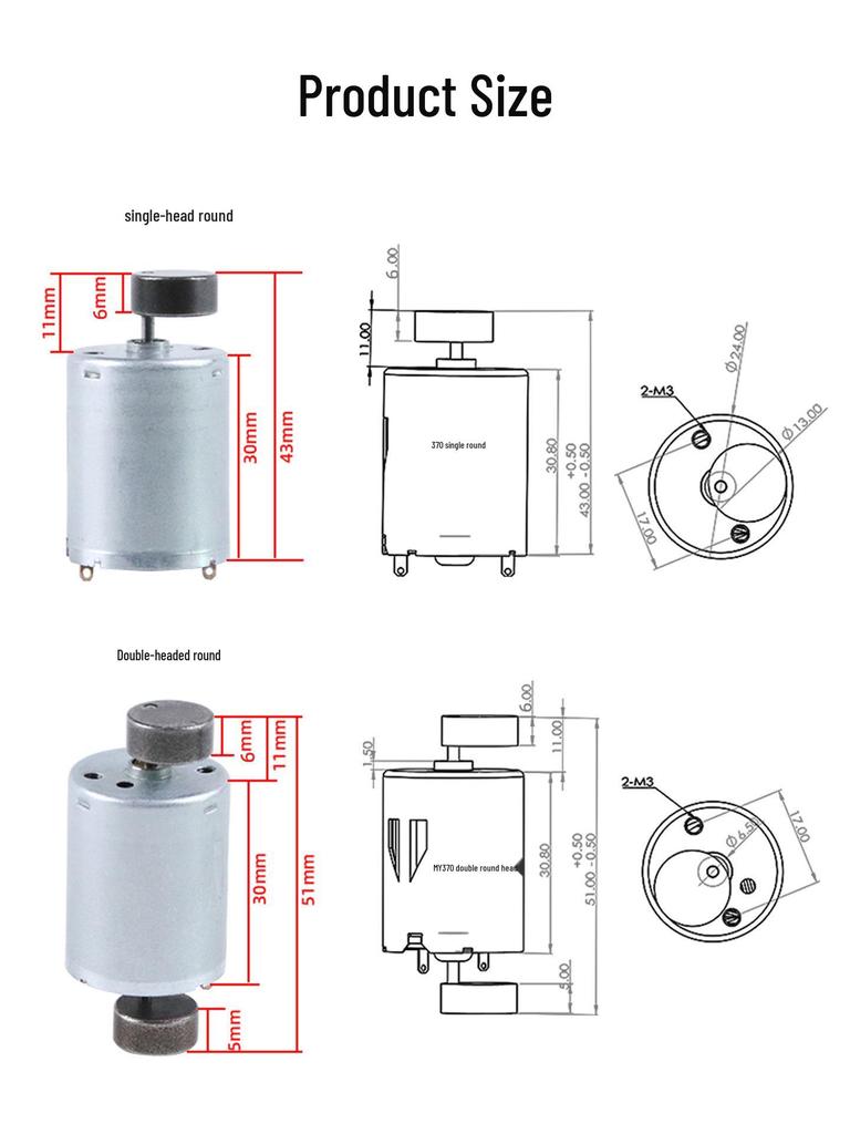 High-Frequency R370 DC Vibration Motor 12V/6V/24V – Miniature Industrial Eccentric Motor