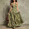 2026 Fashion Halter V-Neck Floral Print Backless Long Dress Women