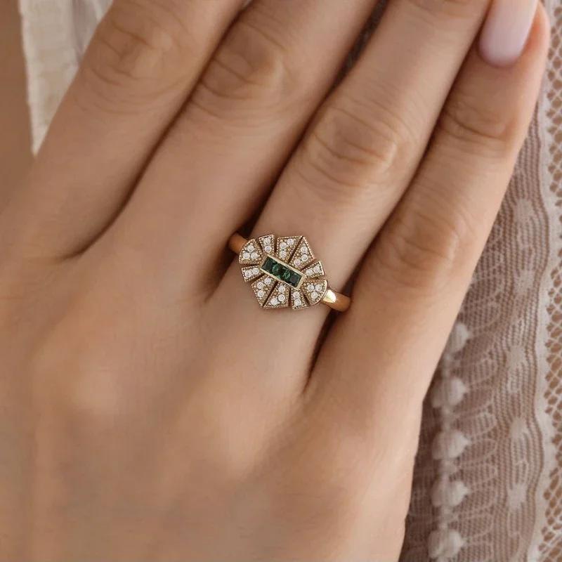 

Crossover fashion hollow court medieval lace ring 10&Gold-color зелений