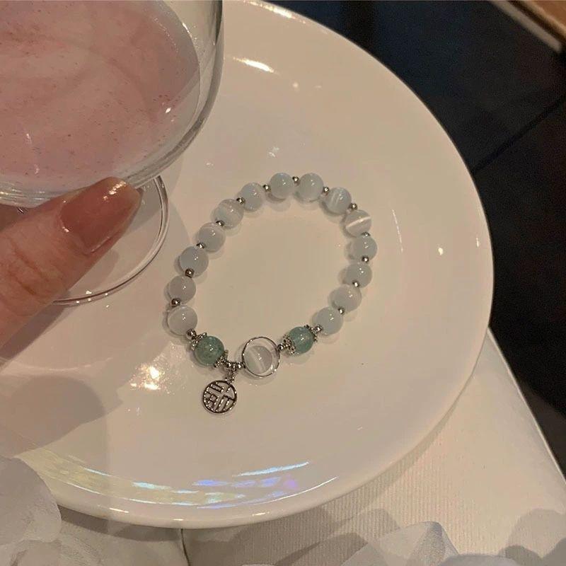 Fu bracelet imitation white opal retro gray moonstone ice bracelet female ins Mori, new girlfriend