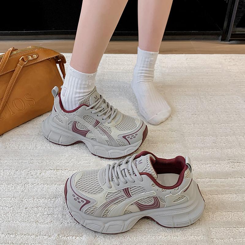 Fashion Sneaker swomen  Designer Retro Distressed Sport Shoes Fashion Casual Leather Mesh Breathable Height Increased Platform Shoes