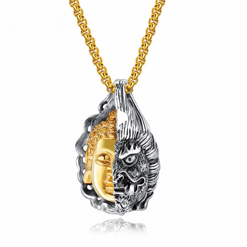 

New Men Necklace Gothic Buddha Demon Pendant Collar 21 Inches Hiphop Rock Colar Cuban Chain Link Neck Necklace Boyfriend Gift