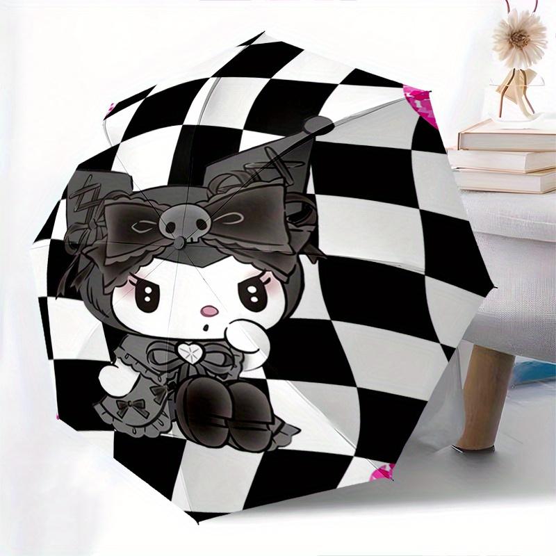 Gothic Hello Kitty Automatic Folding Umbrella-Simple 8-Rib Design, Bright Cartoon Pattern, Durable Iron Frame, Suitable For Travel, Outdoor,