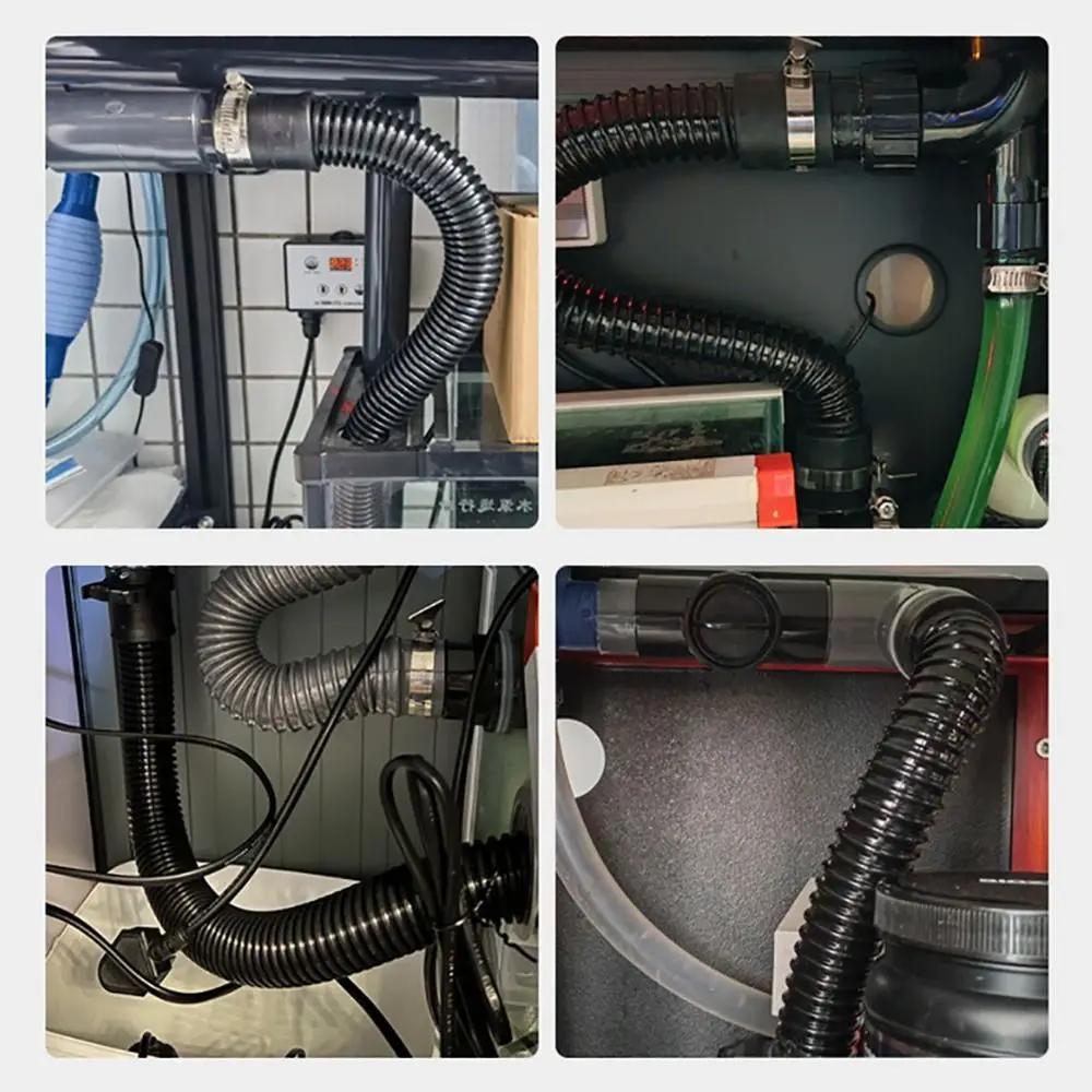 1Pcs I.D 20/25/32/40mm Corrugated Hose Inlet Outlet Hose Soft Aquarium Corrugated Pipe with Clamps Rubber Head Fish Tank Tube