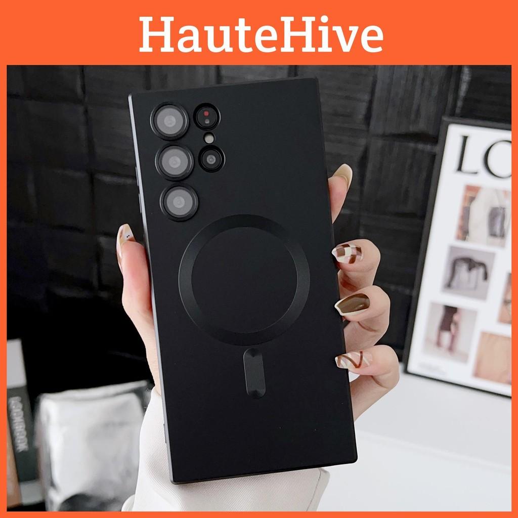 Charge Magnetic Wireless Phone Case With Lens Protection For Samsung S21 Ultra