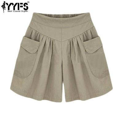 Women's Fashion Summer Spring Loose Casual Solid Color Print Elastic Waist Shorts Beach Shorts Breathable Wide Leg Shorts