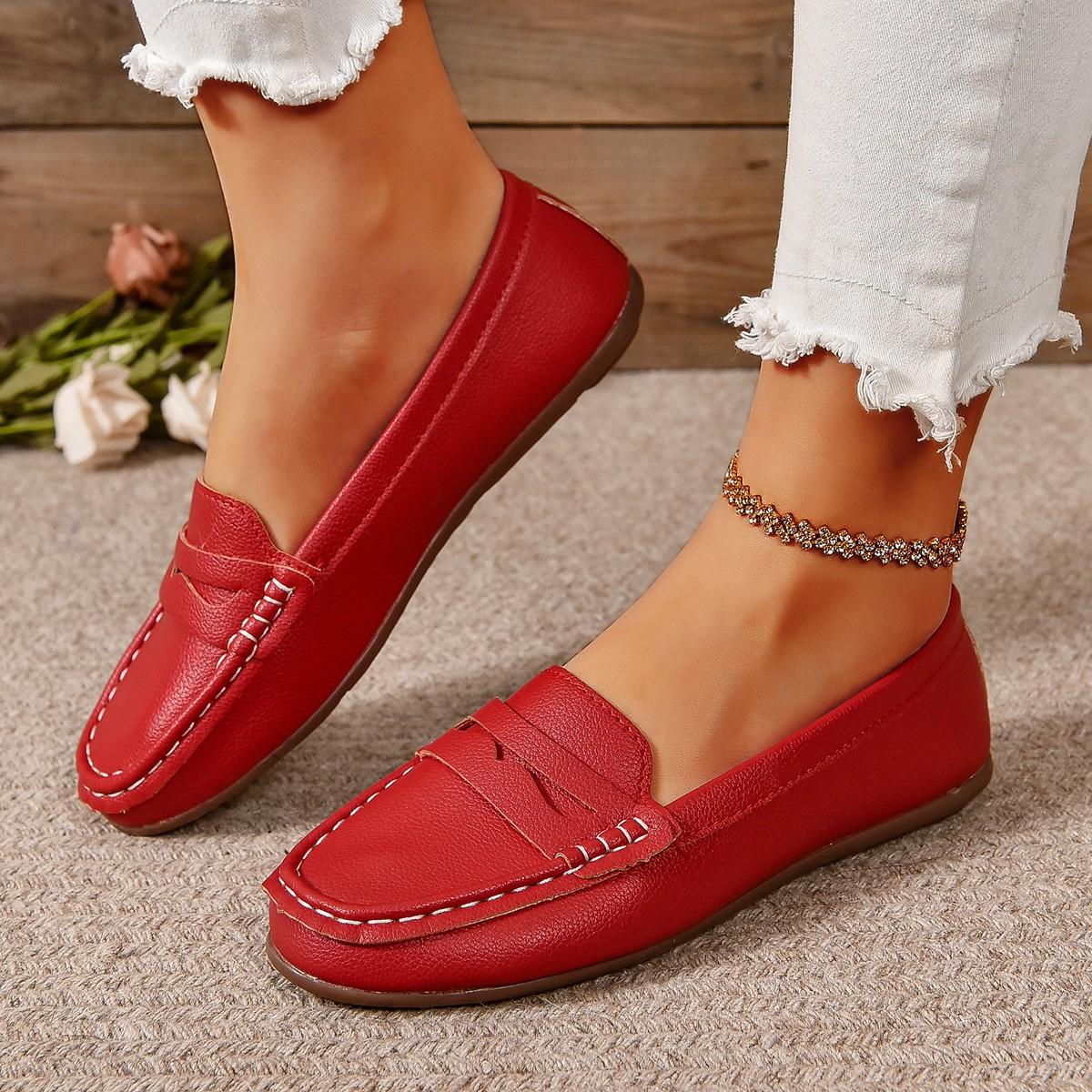 

Women Shoes Flats Leather Moccasins Sneakers Woman Casual Shoes Slip-on Loafers Female Boat Shoes Big Size 2025 41 червоний