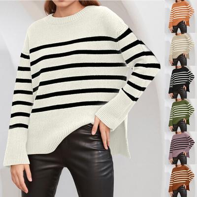 Pull décontracté à rayures amples à col rond pour femmes