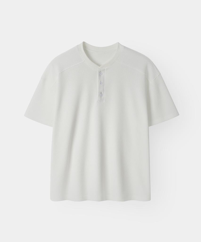 INDUST Cut-Line Waffle Henley Neck Short Sleeve T-Shirt_3Color