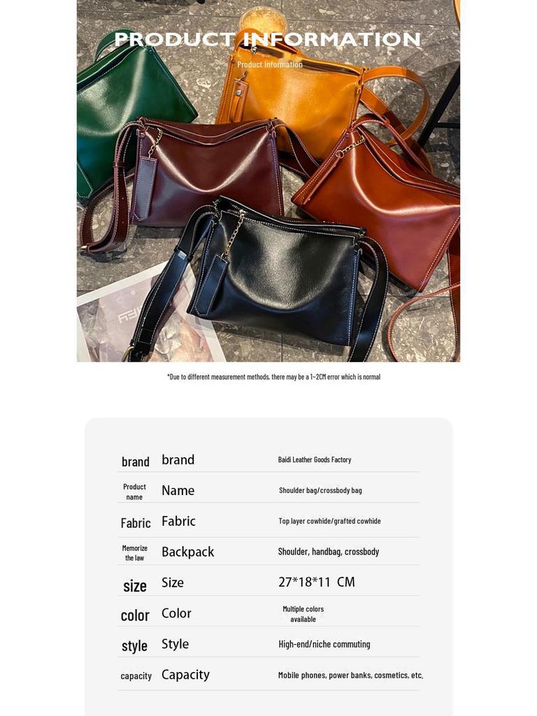 Baidi Damen Retro Leder Schultertasche - Weiches Rindsleder Kissen-Design für den Weg zur Arbeit