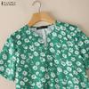 ZANZEA Women V-Neck Loose Summer Casual Floral Print Short Sleeve Dress