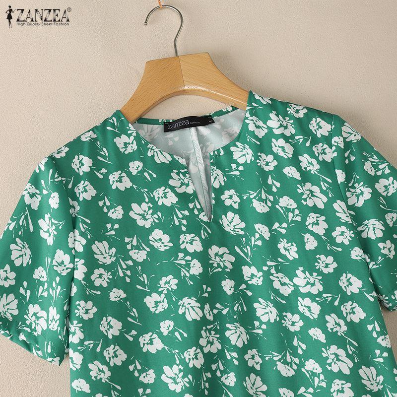 ZANZEA Women V-Neck Loose Summer Casual Floral Print Short Sleeve Dress