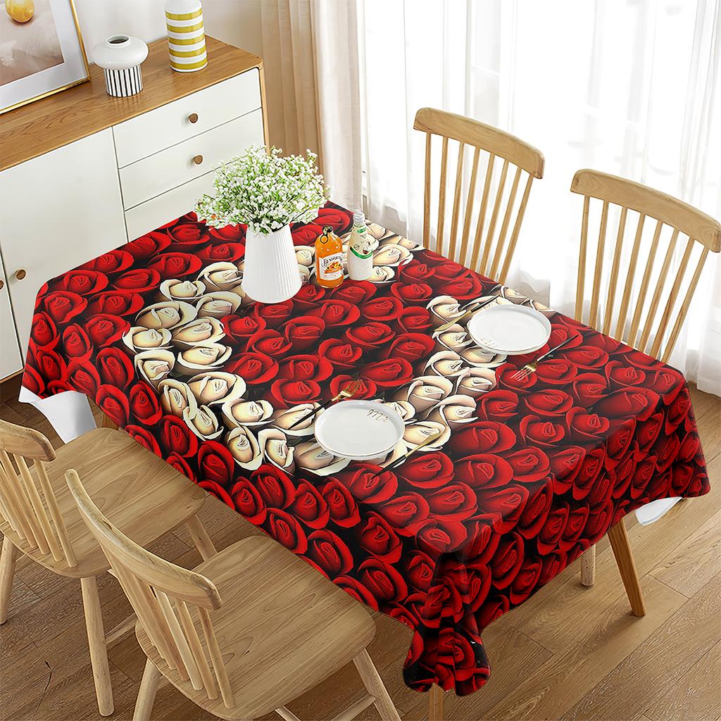 Roses Rectangular Tablecloth Roses Simple Romantic Style Valentine's Day for Dining Room Wedding Banquet Party Living Room Decor