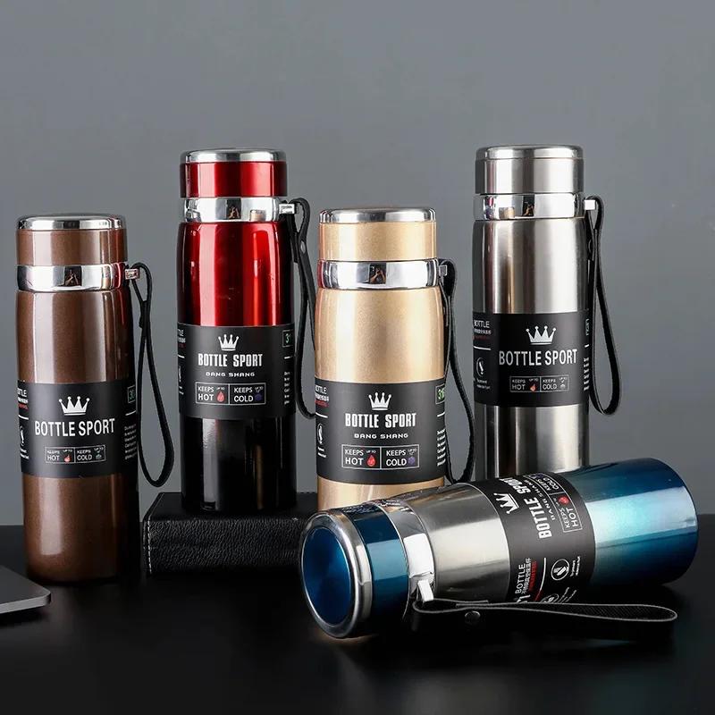 1000ml Thermal Water Bottle with Handle Vacuum Double Sports Bottle for Water Tea Coffee Insulation Cup Large Capacity Portable