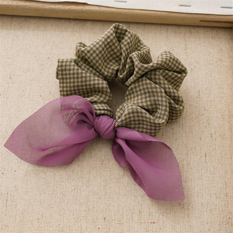 Korean New Sweet Cute Colorful Check Fabric Elastic Scrunchie High-grade Handmade Bow Hair Accessories Horsetail Hair Rope