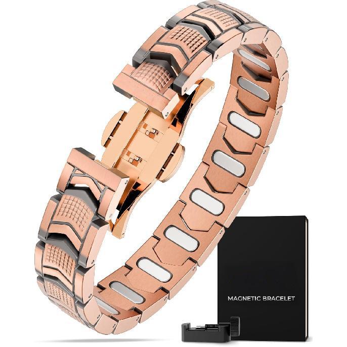 MagnetRX® Copper Bracelet for Men - EllipseMAX 5X Strength 5,000 Gauss Magnets - Premium Mens Copper Bracelet with Adjustable Length (Tire Track)