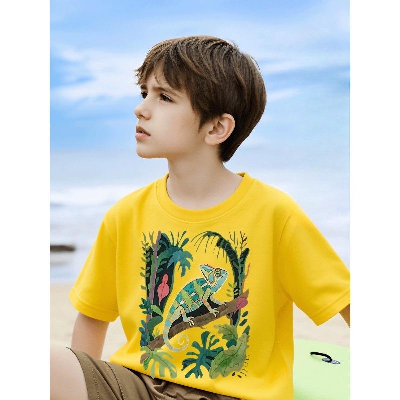 European Sizes Boys' T-shirt Print Design Art, Ideal for Outdoor Activities, Soft Knitted Top, Comfortable And Breathable, Suitable for Summer