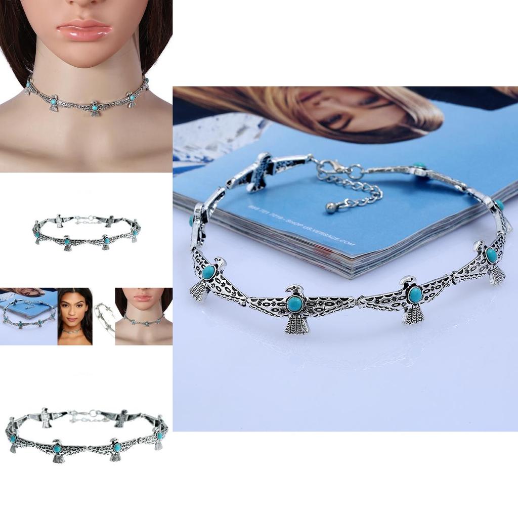 Vintage Art Deco Alloy Choker With Bird Design Artificial Turquoise Decor For Ladies Gift