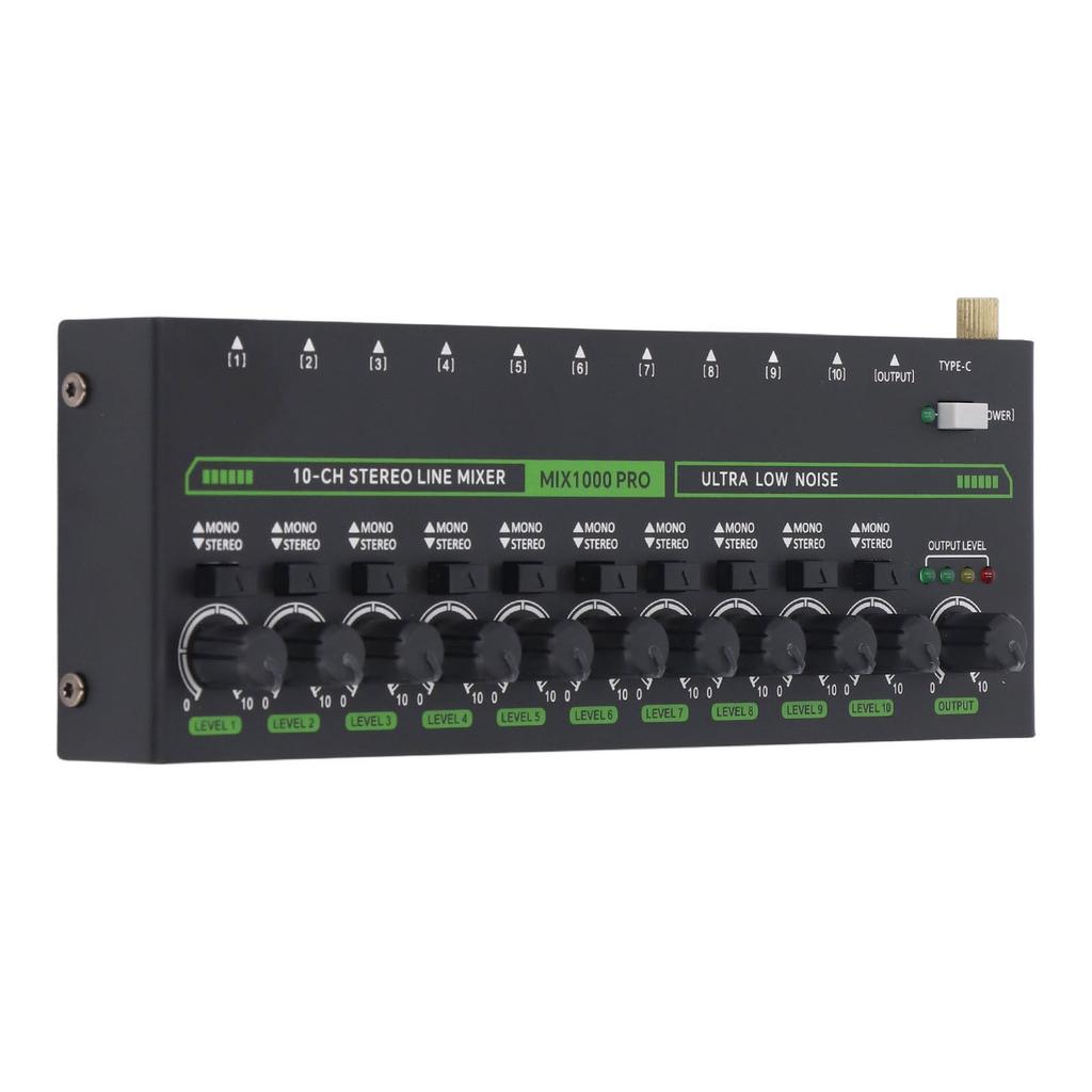 10 Channel Mixer with RGB Light Low Noise Stereo Mono Switching Line Audible Mixer 1 4 TRS TS for Stage Recording