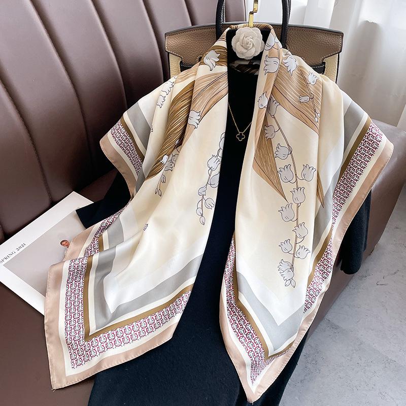 New 30 Colors Twill Silk Scarf Women 90cm Square Hijab Shawls And Wraps Female Foulard Headkerchief Elegant Floral Lady Bandana