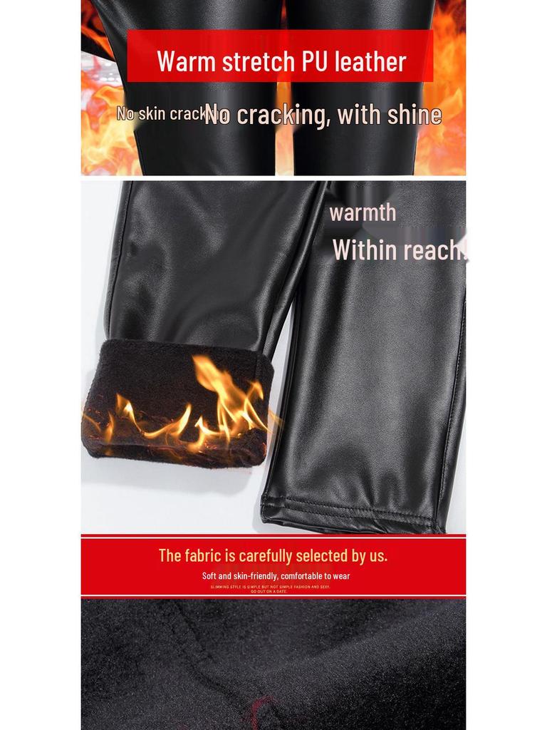 Mom's High-Waisted Leather Pants: Winter Plus Velvet Straight-Leg Style for Middle-Aged & Elderly Women