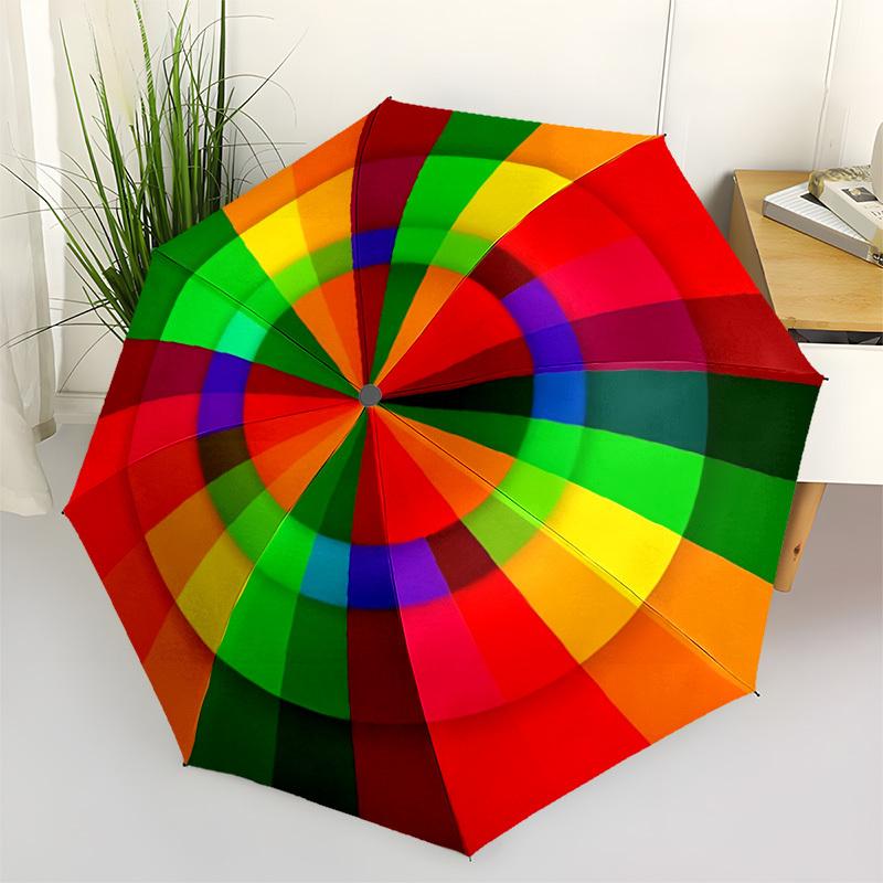

1pc Color Wheel Automatic Opening/Closing Umbrella with Operation & Windproof Canopy - Folding Design yy260311051