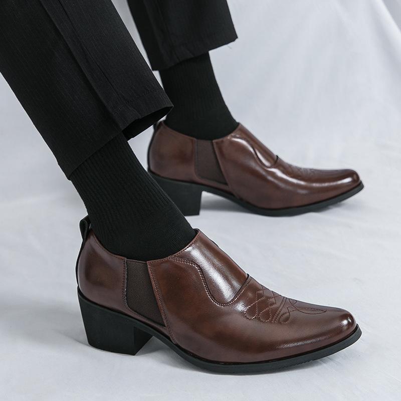 Dress Business Leather Shoes Men's Large Size High Heels Leather Shoes Men's Outer Height Office Groom Wedding Shoes