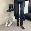 Pile Boots Autumn and Winter New Pointed Toe Heel Medium Boots European and American Wrinkled Sleeve Trouser Tube Boots Black Brown Women