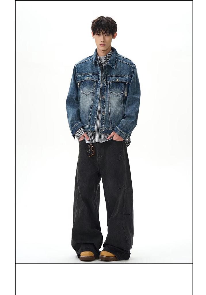 American Retro Washed Denim Jacket - Trendy Loose Deconstructed European Style Outerwear