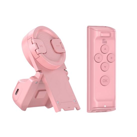 

Пульт дистанційного керування прокручуванням зі підставкою для телефону, акумуляторний, сумісний з Bluetooth, пульт для перегортання сторінок, пульт для спуску затвора камери для телефону рожевий